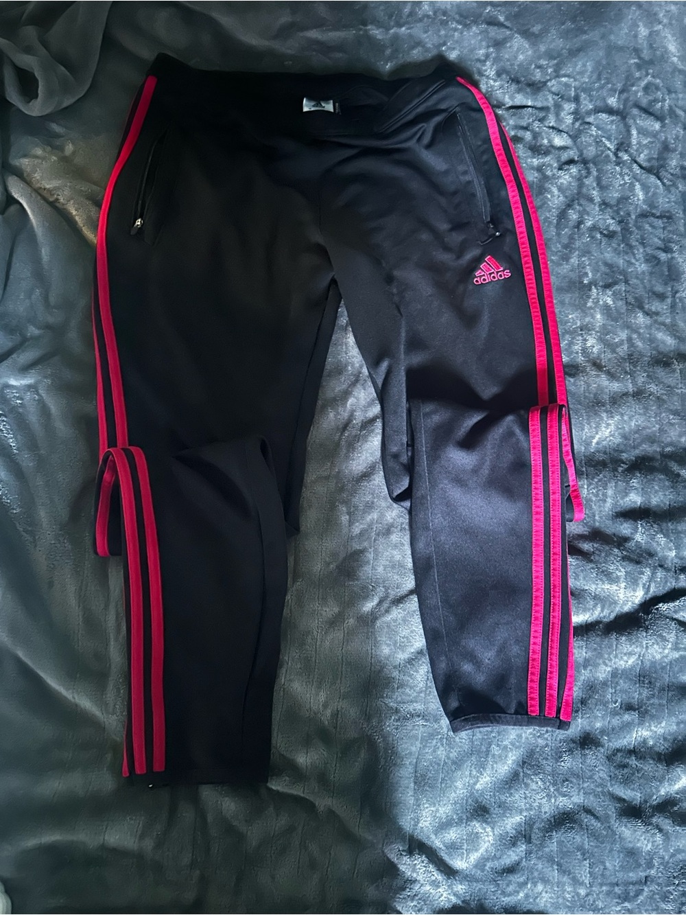 adidas Black Joggers with Bright Pink Side Stripes